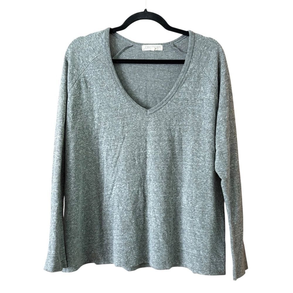 Joah Brown Gray Long Sleeve V-Neck Top One Size Neutral Capsule Wardrobe